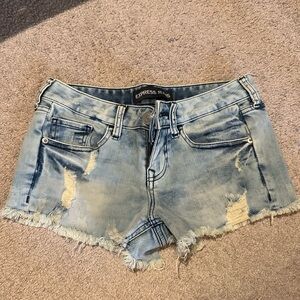 Express Blue Jean Shorts Distressed Raw-Edge